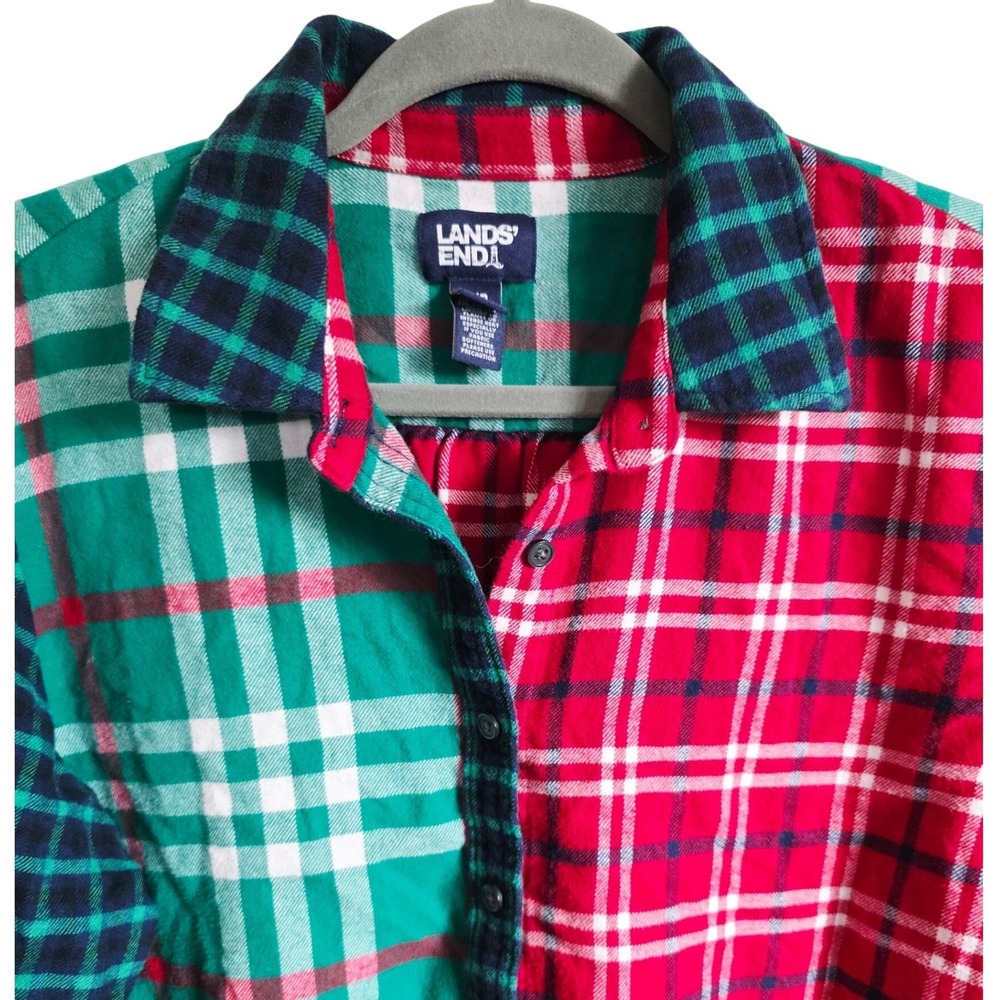 Lands End PL Women's Plaid Colorblock Button Down Shirt Petite 14-16‎ Fleece - Picture 5 of 10